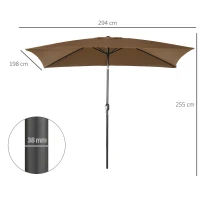 Outsunny Umbrelă de grădină 2x3 m dreptunghiulară cu manivelă și unghi reglabil, culoare cafea(m-3)