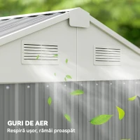 Outsunny Șopron de Grădină Înalt de 3.51m² din Oțel Galvanizat cu Orificii de Ventilație, Șopron de Grădină cu Ușă Blocabilă, Acoperiș Înclinat, Mănuși, Șopron pentru Unelte, 209x177x236 cm, Gri Argintiu(m-8)