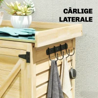 Outsunny Dulap de Grădină din Lemn de Brad cu Rafturi și Cârlige Laterale, Dulap cu Uși Duble și Blat din Oțel Galvanizat pentru Terasă, 71,5x39x95cm, Natural(m-7)