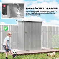 Outsunny Căsuță pentru Grădină 1,07m² din Oțel Galvanizat, Căsuță pentru Unelte cu Ușă Blocabilă, Acoperiș Înclinat, 142x86x189 cm, Argintiu(m-6)
