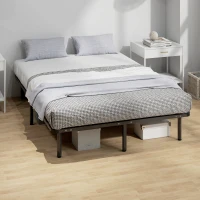 HOMCOM Cadre de lit 140 x 190 cm, lit 2 personnes en bois massif avec sommier à lattes et pied, rangement au-dessous, noir(m-8)