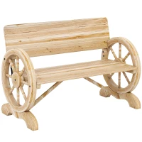 Outsunny Fir Wood 2-Seater Outdoor Garden Wagon Wheel Bench, Natural Wood Finish(m-1)