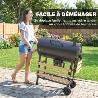 Outsunny Barbecue charbon de bois chariot de cuisson avec étagères pliables, thermomètre, roues, rôtisserie électrique, noir(m-7)