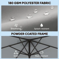Outsunny 3-metrowy parasol ogrodowy z pokrowcem, z funkcją przechyłu i korbą, wentylacja, szary(m-6)