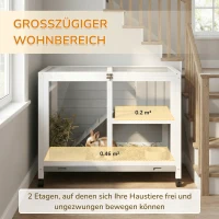 PawHut Kleintierstall mit 2 Ebenen 4 Rollen versiegeltes Tannenholz Grau(m-4)