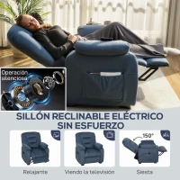 HOMCOM Sillón Relax Reclinable Eléctrico Silencioso con Función Memoria Reposapiés Mando a Distancia Bolsillos Laterales Azul(m-4)