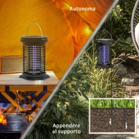 Outsunny Lampada anti insetti, lanterna da giardino appesa, solare e ricaricabile tramite USB-C - efficace su superfici di 50m² nero(m-6)