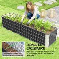 Outsunny Jardinière surélevée en acier avec gants, carré potager de jardin pour fleurs, herbes, légumes, 183 x 47 x 40 cm, gris(m-4)