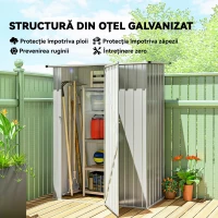 Outsunny Căsuță pentru Grădină 1,07m² din Oțel Galvanizat, Căsuță pentru Unelte cu Ușă Blocabilă, Acoperiș Înclinat, 142x86x189 cm, Argintiu(m-4)