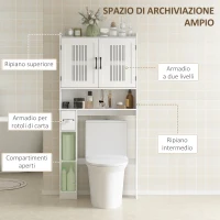 HOMCOM Mobile Sopra il Water con Ripiano Regolabile, 2 Porte, Supporto per Carta Igienica e Ripiani Aperti, Bianco(m-4)