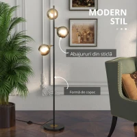 Homcom Lampa Podea cu 3 Lumini – Moderna cu Abajur Glob(m-7)