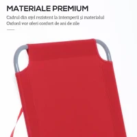 Outsunny Șezlong Pliabil cu Spătar Reglabil în 5 Poziții, Șezlong de Grădină cu Structură din Metal și Țesătură Oxford, pentru Plajă, Piscină sau Grădină, 187x55x24cm, Roșu(m-6)