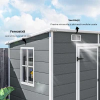 Outsunny Căsuță de Grădină din Rășină cu Podea, 2 Uși Blocabile, Fereastră, 2,4 x 1,3 m, Gri(m-6)