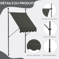 Outsunny Store banne autoportant manuel rétractable 1,5L x 1,2l x 2,1-3H m inclinaison réglable métal alu polyester gris foncé(m-7)