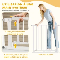 PawHut Barrière de sécurité pour chiens et bébés 76 à 80 cm avec extension fixation par pression sans perçage 76 à 80cm blanc(m-6)