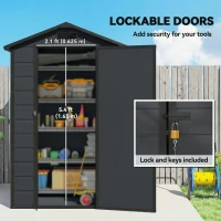 Outsunny 4 x 3 ft Plastic Garden Shed with Floor, Outdoor Storage Shed with Lockable Door, Window and Vent, Dark Grey(m-6)