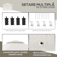 Outsunny Foișor Pliabil Pop Up 4x4 m cu Inălțime Reglabilă pe 3 Nivele, Foișor Exterior cu Plase de Țânțari, Saci de Nisip, Geantă de Transport, UV50+, pentru Grădină, Camping, Evenimente, Crem(m-7)