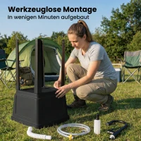 Outsunny Draagbare kampeerwastafel met zeepdispenser, kraan, water- en afvoerslang, zwart(m-4)