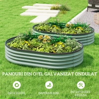 Outsunny Set de 2 Straturi de Grădină Modulară, Paturi Ridicate cu Margine din Cauciuc, Bază Deschisă, Straturi din Oțel Zincat pentru Plante Aromatice, Fructe, Legume și Flori, 135x90x30 cm, Verde(m-5)