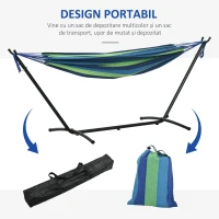 Outsunny Hamac de Grădină Suspendat 310x117 cm cu Înălțime Reglabilă și Suport, Capacitate 120 kg, Hamac Autoportant cu Geantă de Transport, pentru Camping, Grădină, Balcon, Patio, Verde și Albastru(m-6)