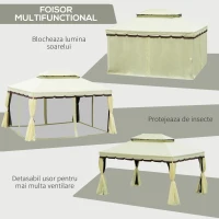 Outsunny Foișor de Grădină 4x3 m cu Plasă de Țânțari și Perdele, Acoperiș Dublu și Strat Anti-UV, Crem(m-5)