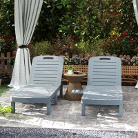 Outsunny Set de 2 șezlonguri, șezlonguri cu tăvi retractabile, înclinabile, suprafață efect lemn, 62 x 158 x 88 cm, gri(m-9)
