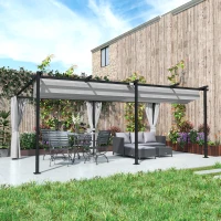 Outsunny Pergola jardin exterieur 3 x 6 m pergola coulissante rétractable avec parois latérales, abri soleil UPF30+, gris(m-10)