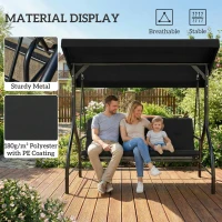 Outsunny 3 Seater Canopy Swing Chair, 2 in 1 Garden Swing Seat Bed, with Adjustable Canopy and Metal Frame, Black(m-7)