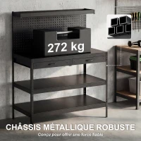 HOMCOM Établi d'Atelier, Charge Max. 272 kg, 122x61x156 cm, Panneau Perforé, 2 Tiroirs et 2 Étagères Réglables, Noir(m-5)