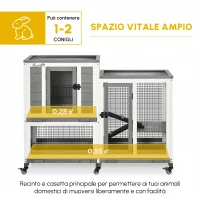 PawHut Conigliera interna in legno con ruote 3 piani rampe, 110L x 50l x 86H cm, grigio e bianco(m-4)