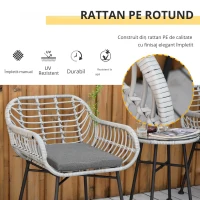 Outsunny Set Mobilier de Gradina din Ratan PE de 3 Piese, Salon in Aer Liber cu 2 Scaune si Masa cu Blat de Sticla pentru Terasa si Bistrò, Gri(m-5)