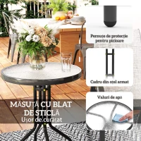 Outsunny Set Mobilier de Grădină din 3 Piese cu Scaune Suprapozabile și Masă din Sticlă, 54x71x93 cm, Gri Închis(m-7)