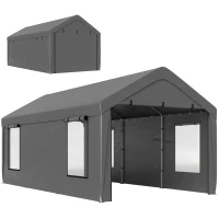 Outsunny Carport tente de garage 3 x 6 m avec parois latérales amovibles, 2 portes enroulables et 4 fenêtres, gris foncé(m-12)