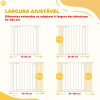 PawHut Barreira de Segurança para Crianças e Cães Largura 76-103 cm Bloqueio Duplo Fecho Automático Abertura em Dois Sentidos e Extensões de 7/14 cm Branco(m-4)