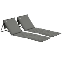 Outsunny Set of 2 Foldable Garden Beach Chair Mat, Outdoor Sun Lounger Seats with Adjustable Back, Magazine Pocket, Carry Bag(m-10)