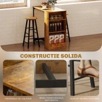 HOMCOM Set de masă cu bar cu 3 rafturi și 2 scaune înalte cu suport pentru picioare, stil industrial, maro(m-5)