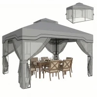Outsunny 3 x 3.6 m Outdoor Garden Gazebo with Post Shelves, UPF50+ Patio Permanent Pavilion with Hook, Dark Grey(m-11)