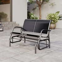 Outsunny Outdoor Glider Bench, Patio 2 Seater Swing Gliding Loveseat w/ Power-Coated Steel Frame, Mesh Seat and Armrests, for Backyard Garden Porch, Black(m-3)