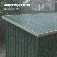 Outsunny Depozit de Grădină 3.18m² din Oțel Galvanizat cu Fante de Aerisire, Spațiu de Depozitare cu Uși Glisante Blocabile, Acoperiș Înclinat, Mănuși, 272x134x182 cm, Verde Închis(m-7)