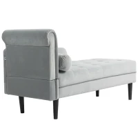 HOMCOM Șezlong cu husă capitonată din catifea gri, din lemn masiv și spumă, 146x61x82.5 cm(m-8)