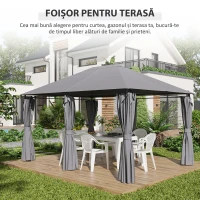 Outsunny Gazebo din Oțel 3x4 m cu Acoperiș din Material Textil și 6 Perdele Detașabile, Gri(m-6)