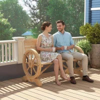 Outsunny Fir Wood 2-Seater Outdoor Garden Wagon Wheel Bench, Natural Wood Finish(m-8)