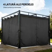 Outsunny Pergolă Gazebo 3x3 m cu Acoperiș Retractabil, 4 Pereți Laterali, Orificii de Drenare, Pergolă din Poliester și Oțel pentru Grădină, Terasă, Exterior, UV30+, Gri Închis(m-5)