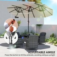 Outsunny Umbrelă dublă, umbrelă terasă, înclinabilă, cu panou solar, 35 LED-uri, cadru din oțel, bej, 2,92 x 1,50 x 2,18 m(m-5)
