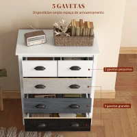 HOMCOM Cómoda com 5 Gavetas Cómoda para Dormitório Moderna com Desenho Anti-Tombo 70x38x85 cm Branco(m-4)