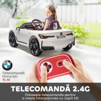 HOMCOM Mașină Electrică pentru Copii 3-6 Ani cu Licență BMW, cu Telecomandă, Claxon și Faruri, 115x67x45 cm, Albă(m-5)