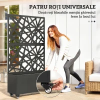 Outsunny Strat Înălțat pentru Grădină cu Roți și Grilaj, Ghiveci de Exterior cu Găuri de Drenaj din Metal, pentru Flori și Legume, pentru Grădină și Balcon, 90x30x160 cm, Negru(m-6)