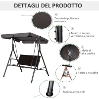Outsunny Dondolo da Giardino 2 Posti con Tettuccio Regolabile, 140x110x151 cm, Marrone e Grigio(m-6)