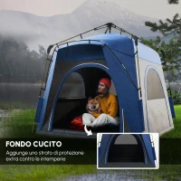 Outsunny Tenda da Campeggio Familiare 4 Persone Tenda Cupola Impermeabile Leggera, Ventilata Facile da Montare Pop-up 4 Finestre Parasole, Dim, 2,4 L x 2,4 L x 1,99 H M Fibra di Vetro Poliestere Grigio Blu(m-5)