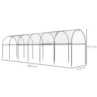 Outsunny Serra da Giardino, Serra per Pomodori con 5 Archi in Acciaio, Copertura in PE, 6 x 1.23 x 1.71 m, Trasparente(m-3)